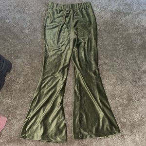 Double Zero Velvet Olive Green Flare Pants